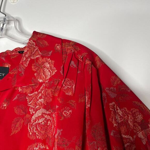 Linda Allard for Ellen Tracy Womens Button Down Shirt Sz M Red Oversized Floral - Picture 11 of 16